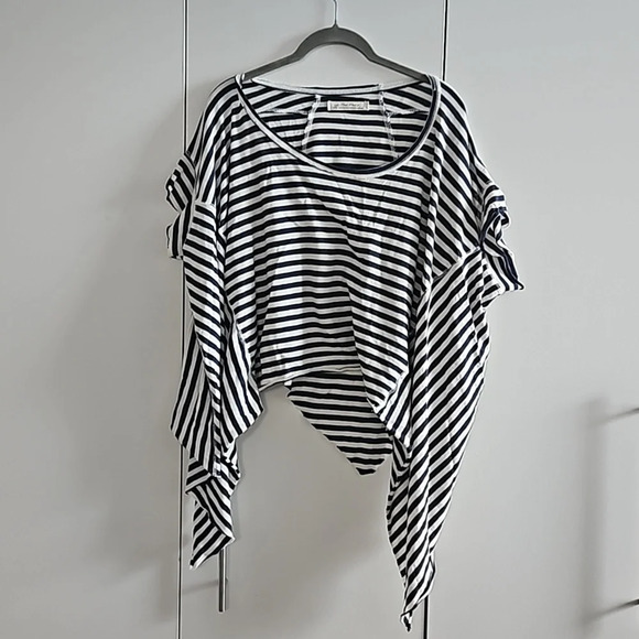 FREE PEOPLE  Striped Angel Tee Navy Blue White Small NWOT - Picture 2 of 4